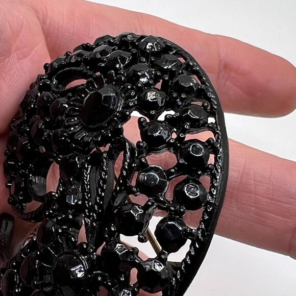 M JENT Vintage Jet Black Rhinestone Filigree PAISLEY BROOCH Costume Jewelry - Picture 8 of 10